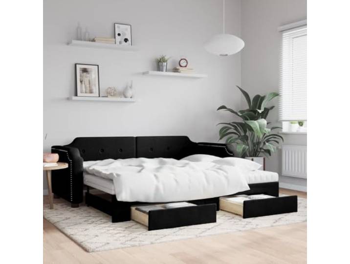 RJPLMFV Tagesbett mit Ausziehbett und Schubladen, Schwarz, 90 x 190 cm, Stoff