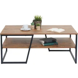 Couchtisch HWC-A27, Wohnzimmertisch Beistelltisch Sofatisch, Ablage Metall 3D-Struktur 46x110x60cm, Wildeiche-Optik