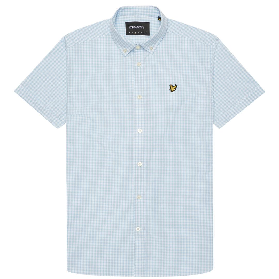 Kurzärmliges blaues Gringham-Hemd von Lyle & Scott