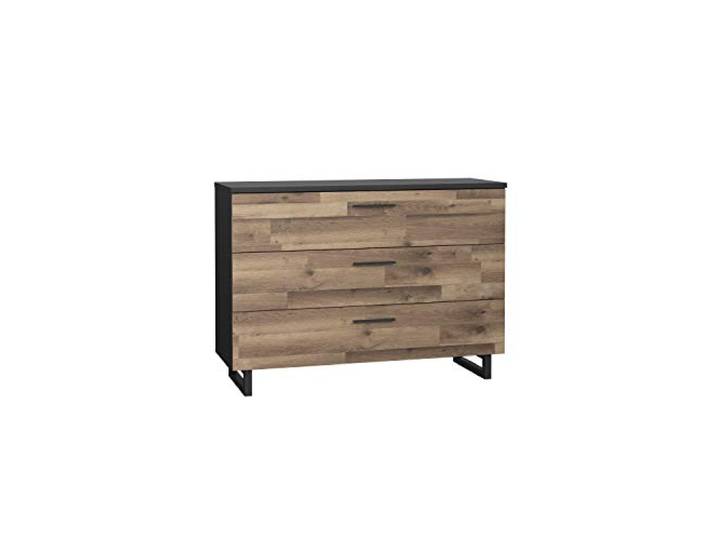 FORTE Jakobina Kommode mit 3 Schubladen, Holzwerkstoff, Stabeiche kombiniert mit Schwarzeiche, 120,1 x 85,8 x 41,3 cm