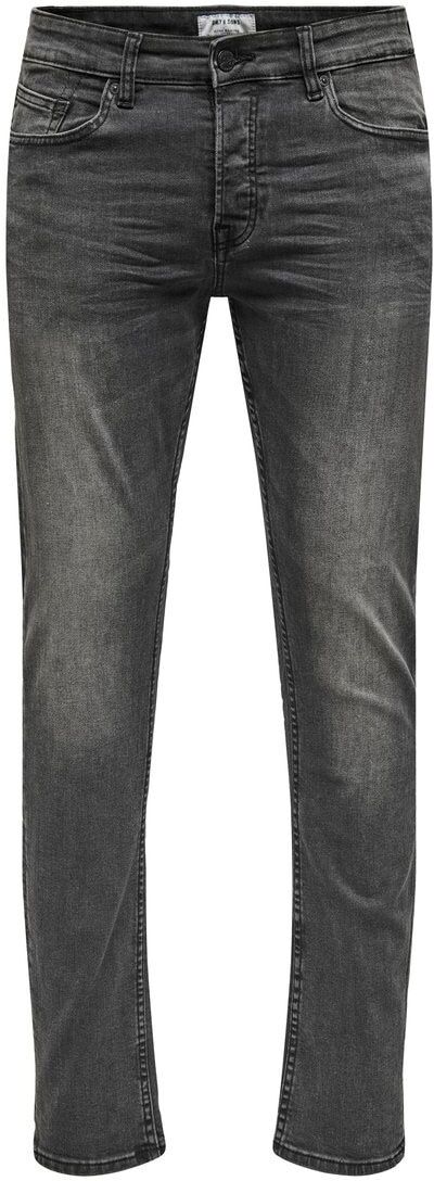 Slim-fit-Jeans ONLY & SONS "ONSLOOM SLIM LBD 8263 AZG DNM NOOS", Herren, Gr. 33, Länge 32, grau, Denim/Jeans, Obermaterial: 99% Baumwolle, 1% Elasthan, Abriebeffekte, schmal knöchellang, Jeans Slim-fit-Jeans grau 33, Länge 32