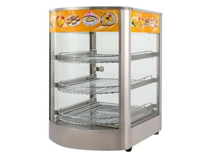 Steeviuzj 800W Kommerzieller Speisenwärmer, 3 Ebenen Warmhaltevitrine 220V Beheizte Aufwärmvitrine bis 30-85°C, Heiße Theke Wärmetheke für Kantinen Bäckereien Cafés Essensständen