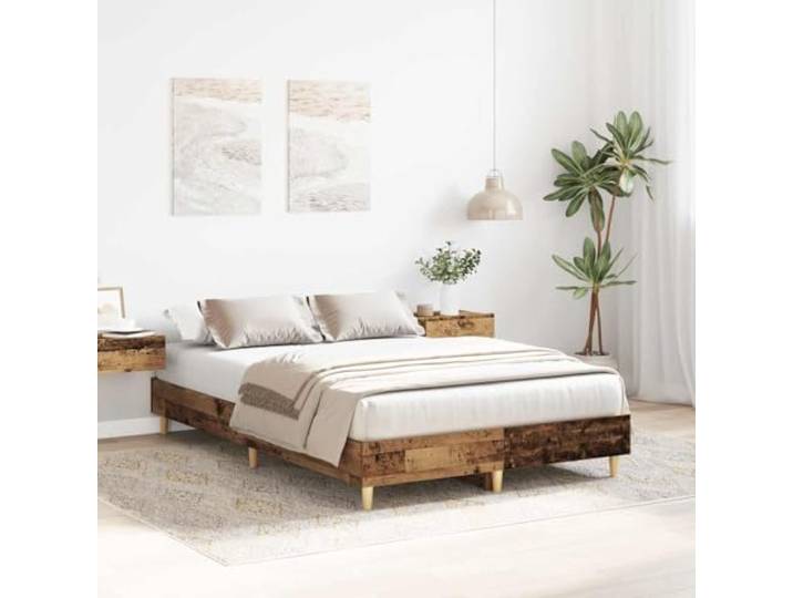 KTHLBRH Bettgestell aus antikem Holz, 135 x 190 cm, ohne Matratze Lattenrost inklusive, technisches Holz, robust und stabil, Schlafzimmer