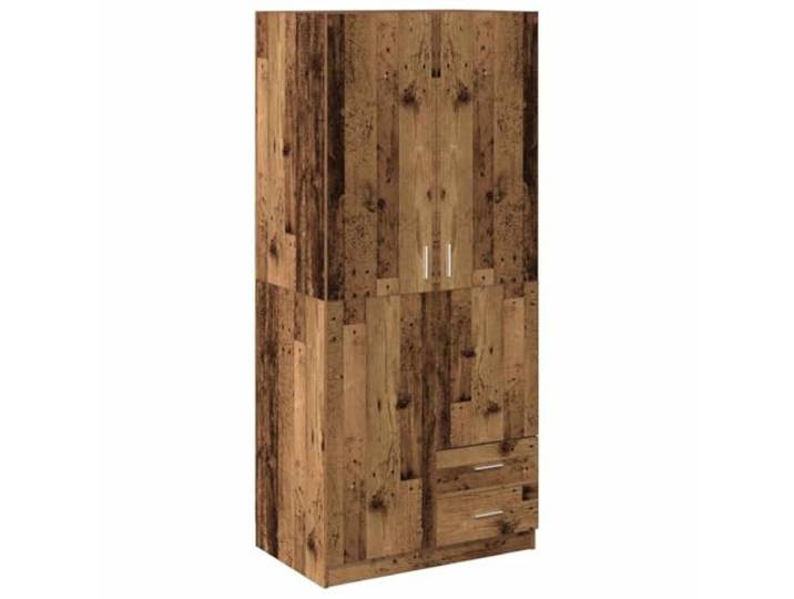 Schrank Altholz 80x52x180 cm aus Holzwerkstoff mit 2 2 Schubladen, Stangenfach, 4 Fächer, leichte Reinigung, stabile Konstruktion, Wandbefestigung