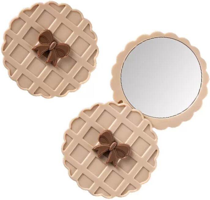 INF Waffle Pattern Rotating Pocket Mirror - Tragbarer HD Rund-Make-up-Spiegel, Kompakter Reise-Handspiegel Beige