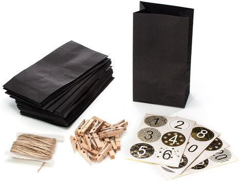 Adventskalendertüten-Set, schwarz-gold, 24 Stück