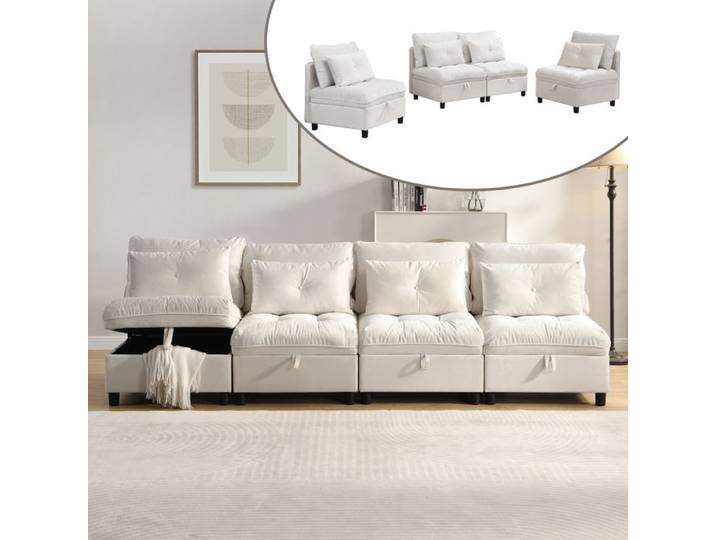 Ensemble de canapé modulaire Cloud 4 places canapé combinable avec rangement + fonction couchage chenille canapé-lit de