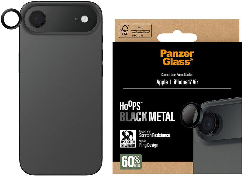 PanzerGlass iPhone Air Hoops Kamerabeskyttelsesglas inkl. Installationsramme - Sort