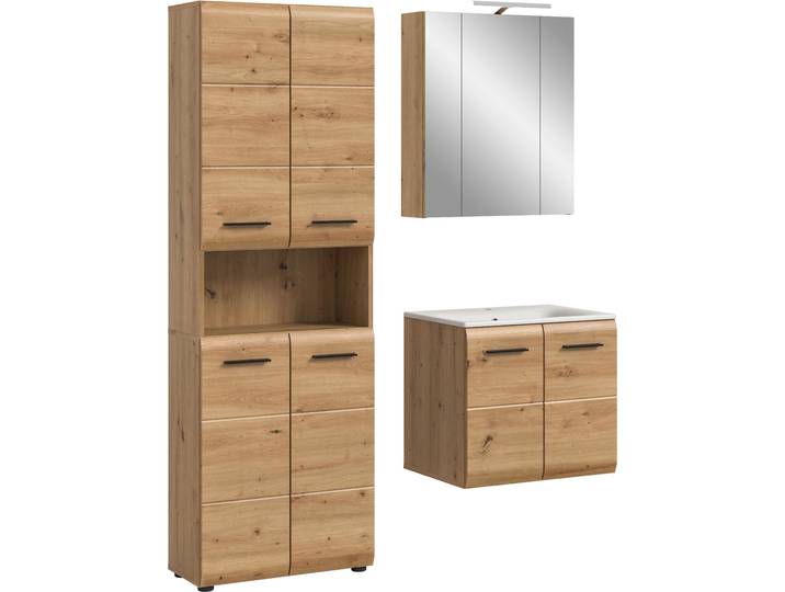Badezimmer-Set WELLTIME, braun (artisan oak nb), B:135cm H:185cm T:46cm, Holzwerkstoff, MDF, Kastenmöbel-Sets, Badezimmer-Set, Bad-Kombination, Bad-Möbel, Badezimmer, Kombination, Kombi