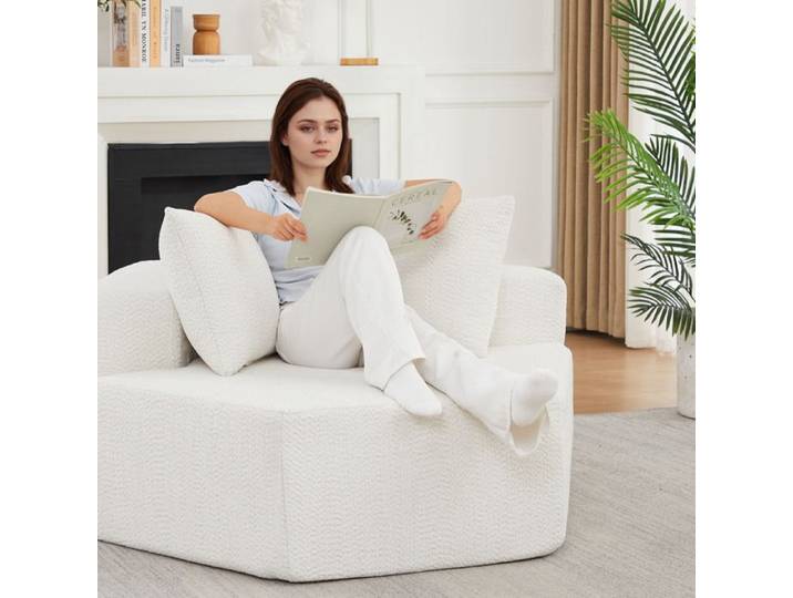 VUENOR Canapé modulable 1 place beige – hexagonal 3 coussins 150 kg