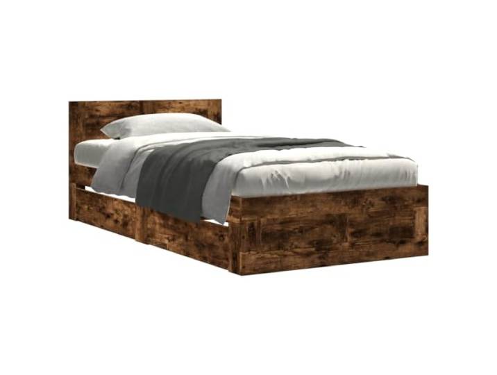 PUGYNBK Bettgestell, 2 Stück, Eiche rauchfarben, technisches Holz Solides Kopfteil, Aufbewahrung mit Regalen und Schubladen, minimalistisches Design, einfache Reinigung