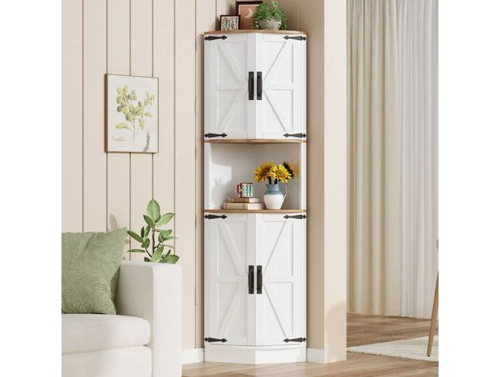 Buffet de cuisine rétro - MODERNLUXE - 39.5x39.5x180 cm - 4 portes - 5 compartiments - Blanc - Style rétro campagnard