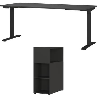 Büromöbel-Set GERMANIA "Mailand", grau (graphit), Schreibtisch Breite 180cm Holzwerkstoff Metall, Holzwerkstoff, Metall, Arbeitsmöbel-Sets, Büromöbel-Set, inkl. Schreibtisch und Raumteiler