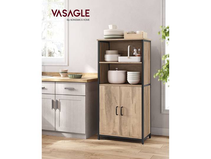 VASAGLE Meuble de Rangement, Buffet, Bibliothèque, 2 Compartiment Ouverts, Étagères Réglables, Cadre en Acier, pour Salon, Cuisine, Bureau, Couleur Chêne Marron et Noir