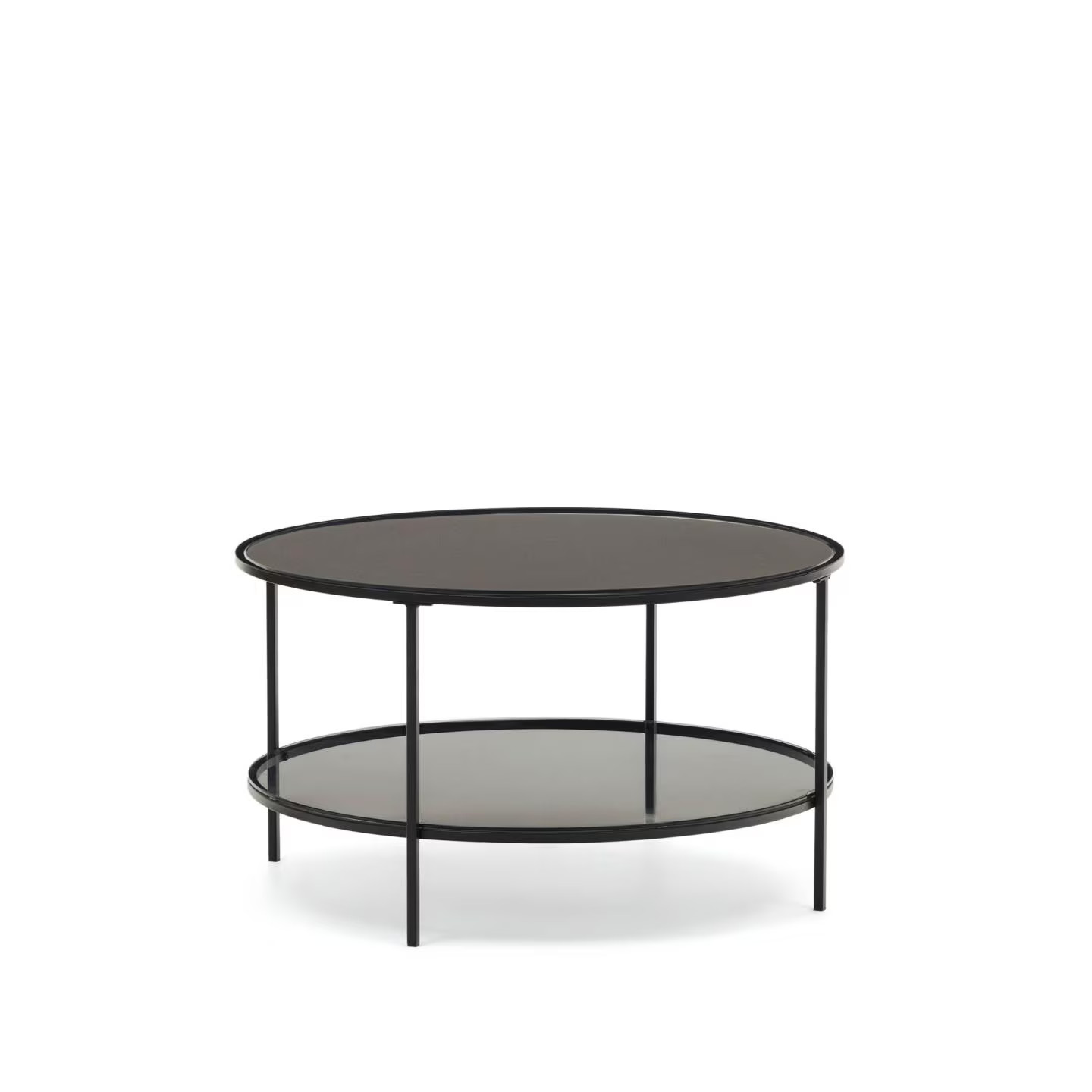 Kave Home Gilda Ronde Salontafel - Glas en Metaal - Zwart - Diameter: 80 cm