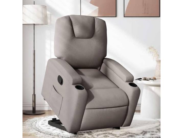 Sessel, neigbar, taupe, Stoff, mit elektrischer Lift und Fußstütze 135 Mechanismus zum motorisierten Heben, manuelle Neigung 135°, doppelte Getränkehalter, seitliche Tasche