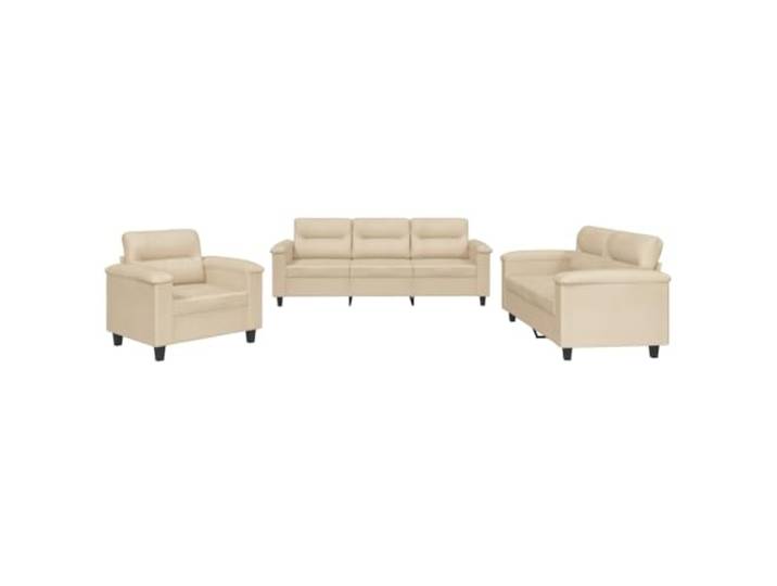 GHVBNMF 3-tlg. Sofagarnitur mit Kissen Creme Mikrofaser Gemütliche Couches mit Kissen und weichem Polster für Wohnzimmer, Lese-Ecke und Büro. Stabil dank Metall-Sperrholz-Gestell.