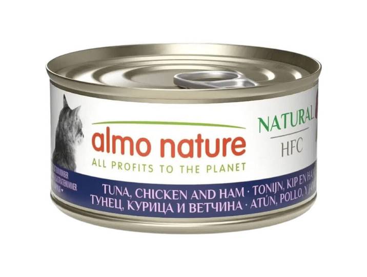 Almo Nature HFC Nourriture humide pour chats Naturelle au thon, poulet et jambon 70 g