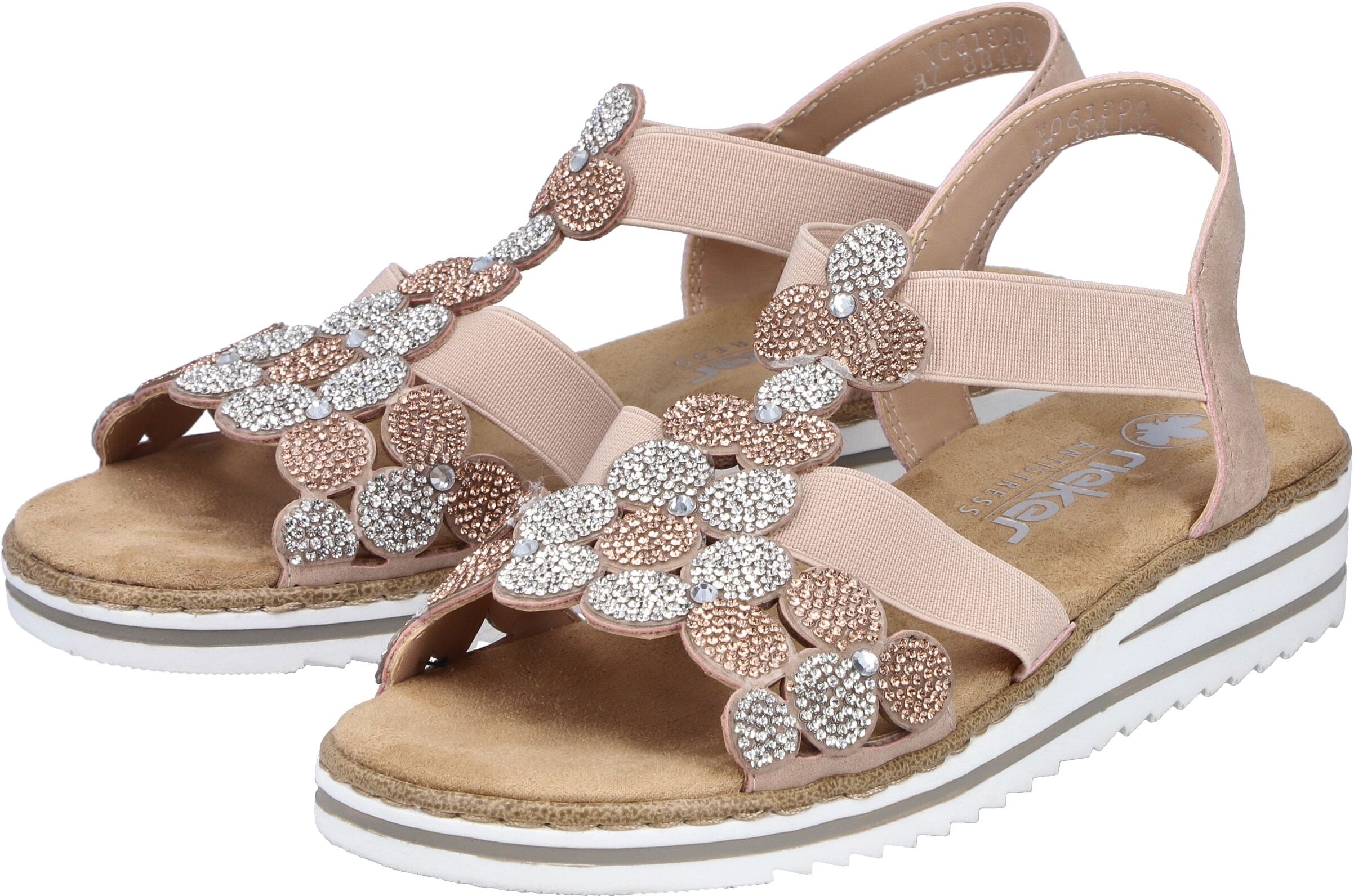 Sandale RIEKER, Damen, Gr. 38, Synthetik Textil, rosa (altrosa), Lederimitat, Schuhe Sandale, Schlupfschuh, Sommerschuh, Urlaubsschuh mit Glitzersteine