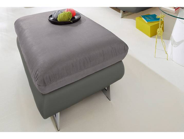 Hocker, Kunstleder SOFTLUX®, Grau, 98×67 cm, Polsterhocker mit verchromten Füßen, Modern, Inosign