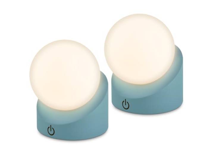 BRILONER - 2er Set Mini LED Tischlampe IP54, Touch, Kugel, Taubenblau