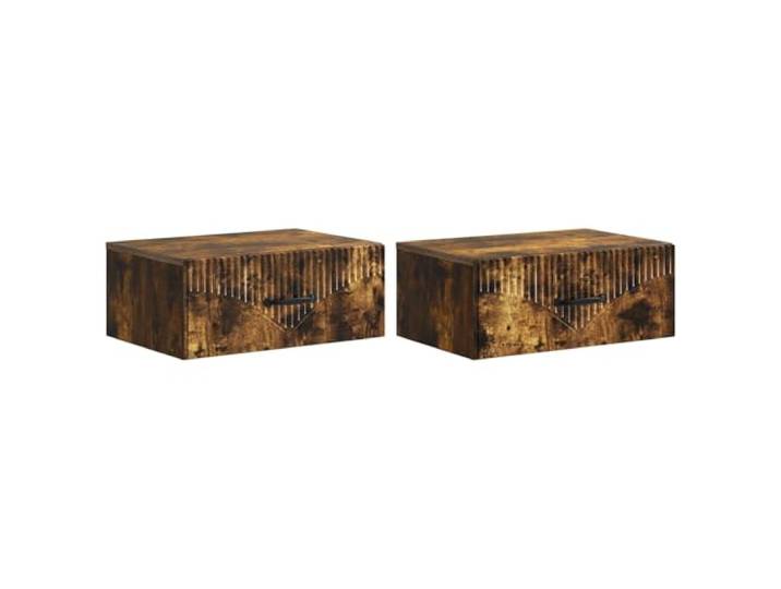 Coespram Wandnachttisch 2er Set Geräucherte Eiche Holzwerkstoff Platzsparende Hängekonsolen im 2er Set für Schlafzimmer und Gästezimmer mit geräumiger Schublade und Ablagefach.