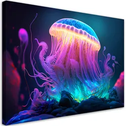 WANDBILD neon qualle