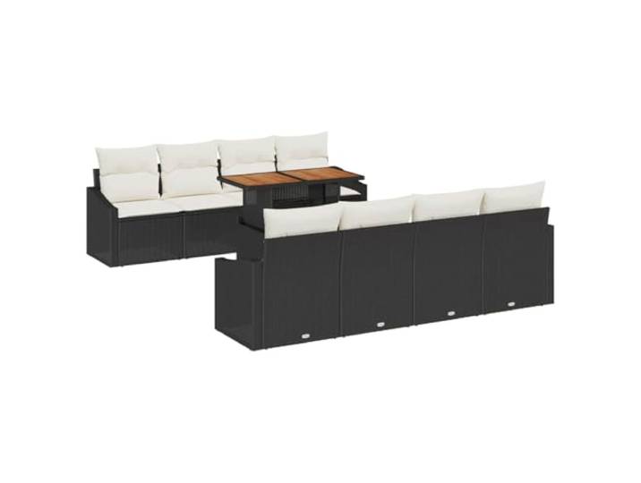 Esszimmer Set aus Polyrattan 9 tlg. Schwarz und Creme mit Kissen Wasser- und UV-beständiges Polyrattan, verstellbare Füße, abnehmbare Bezüge, pulverbeschichteter Stahl, Akazie