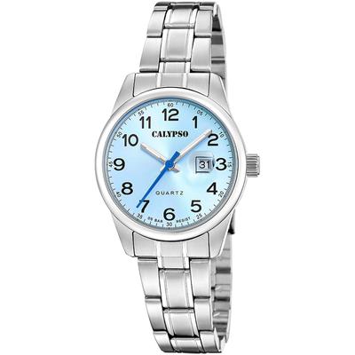 Quarzuhr CALYPSO WATCHES "Basic", silber (silberfarben, hellblau), Armbanduhren, Damen, Quarzuhr, Armbanduhr, Damenuhr, Edelstahlarmband, analog, Tag