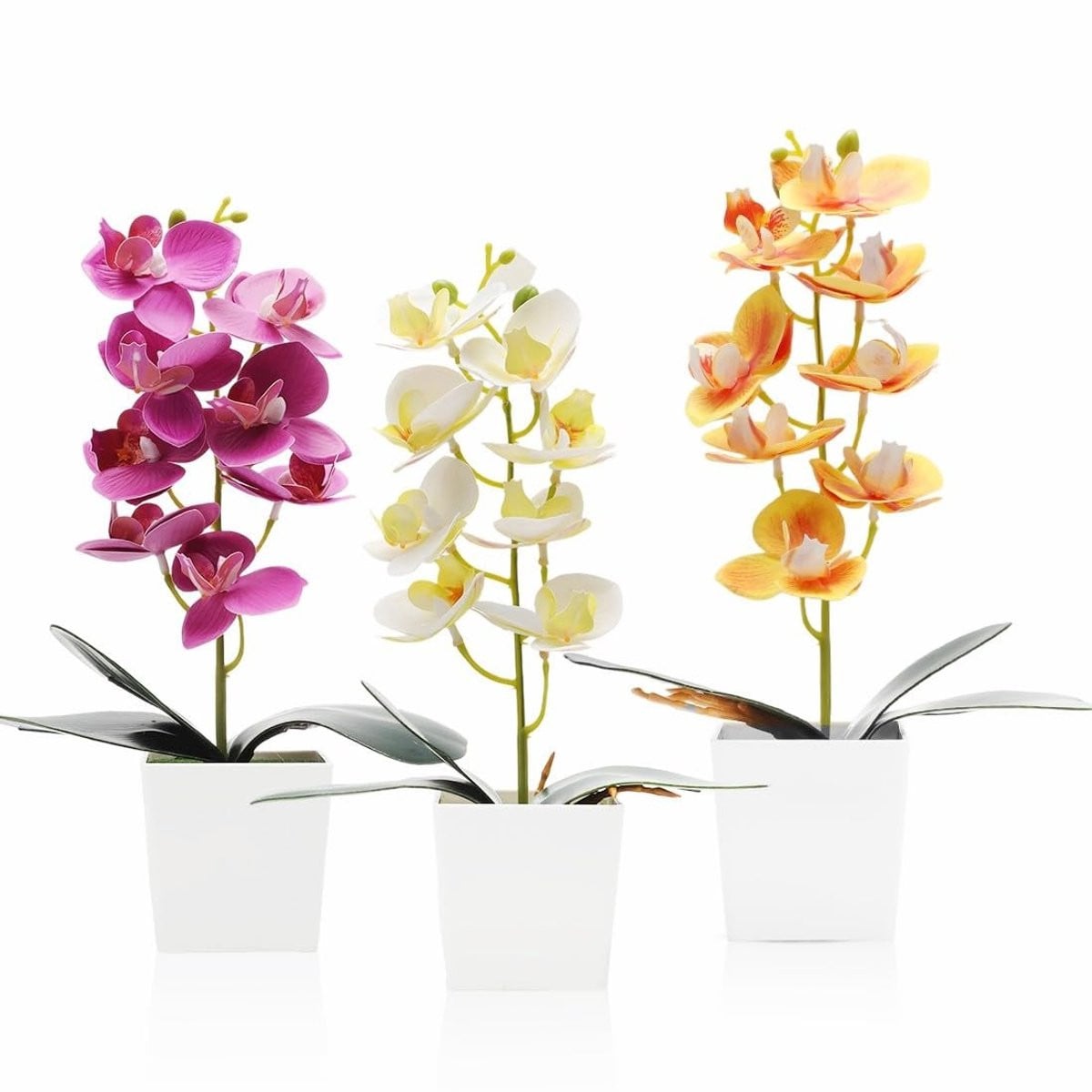 Dailygoods Set van 3 Kunstorchideeën in Pot - 30 cm - Hoogwaardige Zijde