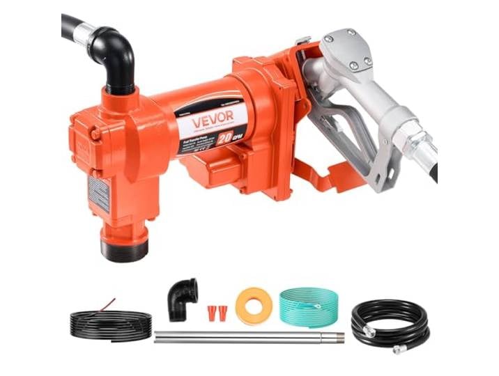 VEVOR Dieselpumpe\, 12 V DC\, 75\,7 L/min\, 1/4 PS\, Kraftstoffpumpe mit manueller Düse\, Auslass- und Saugschlauch\, für Benzin\, Kerosin\, Ethanolmischungen\, Methanol\, Biodiesel