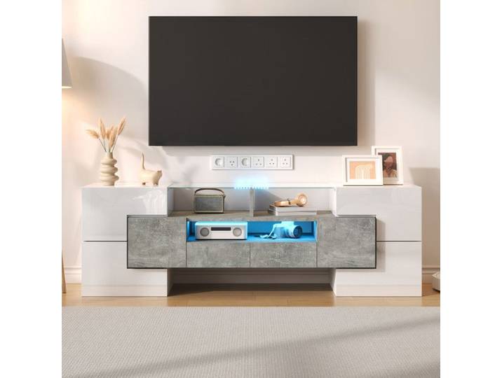 Meuble TV - PDZZZD - Élégant - 145 cm - Éclairage LED - Blanc brillant
