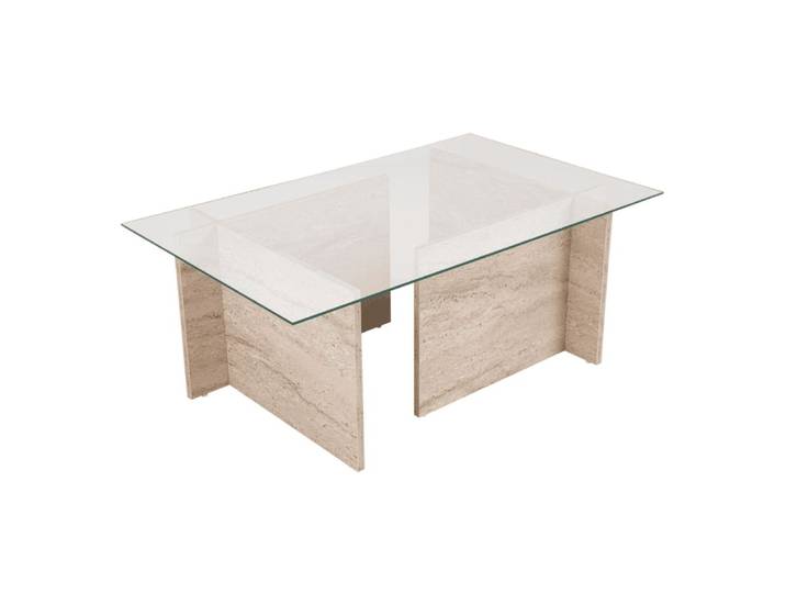 Table basse avec plateau en verre l105 cm - travertin