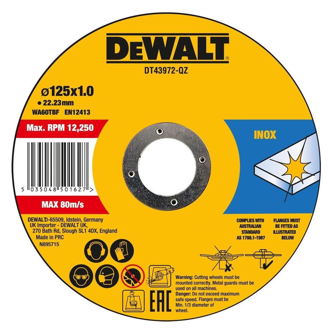 DeWalt THIN FAST CUT 125X1X22.23MM (10XTIN) (DT43972)