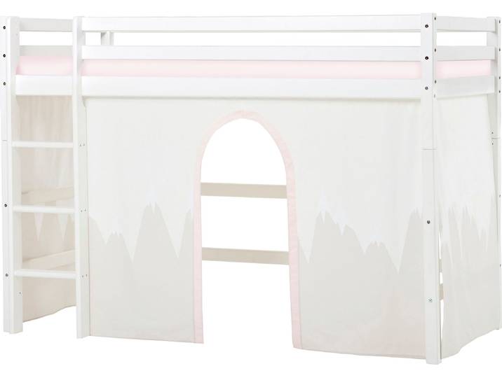 Hochbett HOPPEKIDS Winter Wonderland» 90x200cm mit Vorhang & Matratze , weiß (weiß, rosa), B:101cm H:145cm L:208cm, Kiefer massiv, Hochbetten, Hochbett, FSC zert Massivholz, 10 Jahre Garantie auf Fertigungsfehler