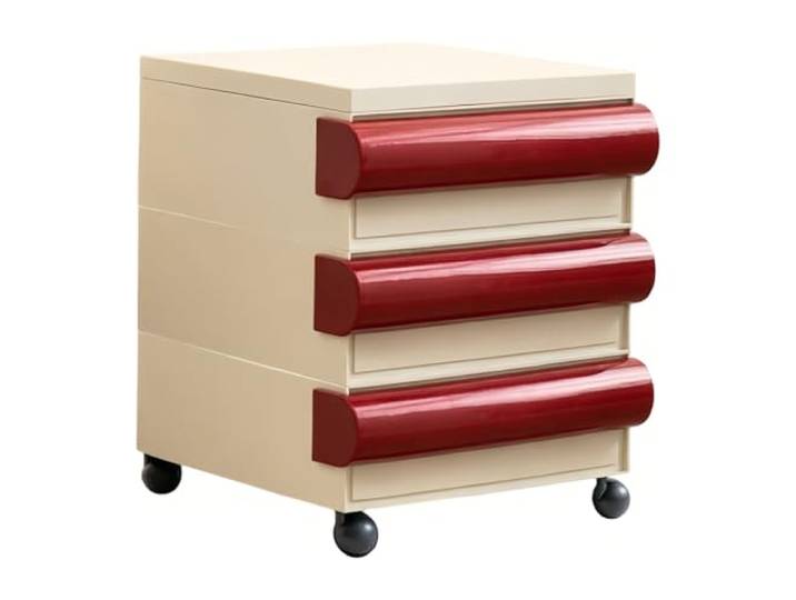 YANG11FAN Vielseitig Rollbarer Nachttisch mit DREI Schubladen und Rollen Organisation der Schlafzimmeraufbewahrung(Beige)