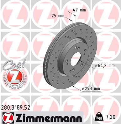 Zimmermann Bremsscheibe Sport Coat Z 280318952 Vorderachse Gelocht 293mm 25mm Für Honda
