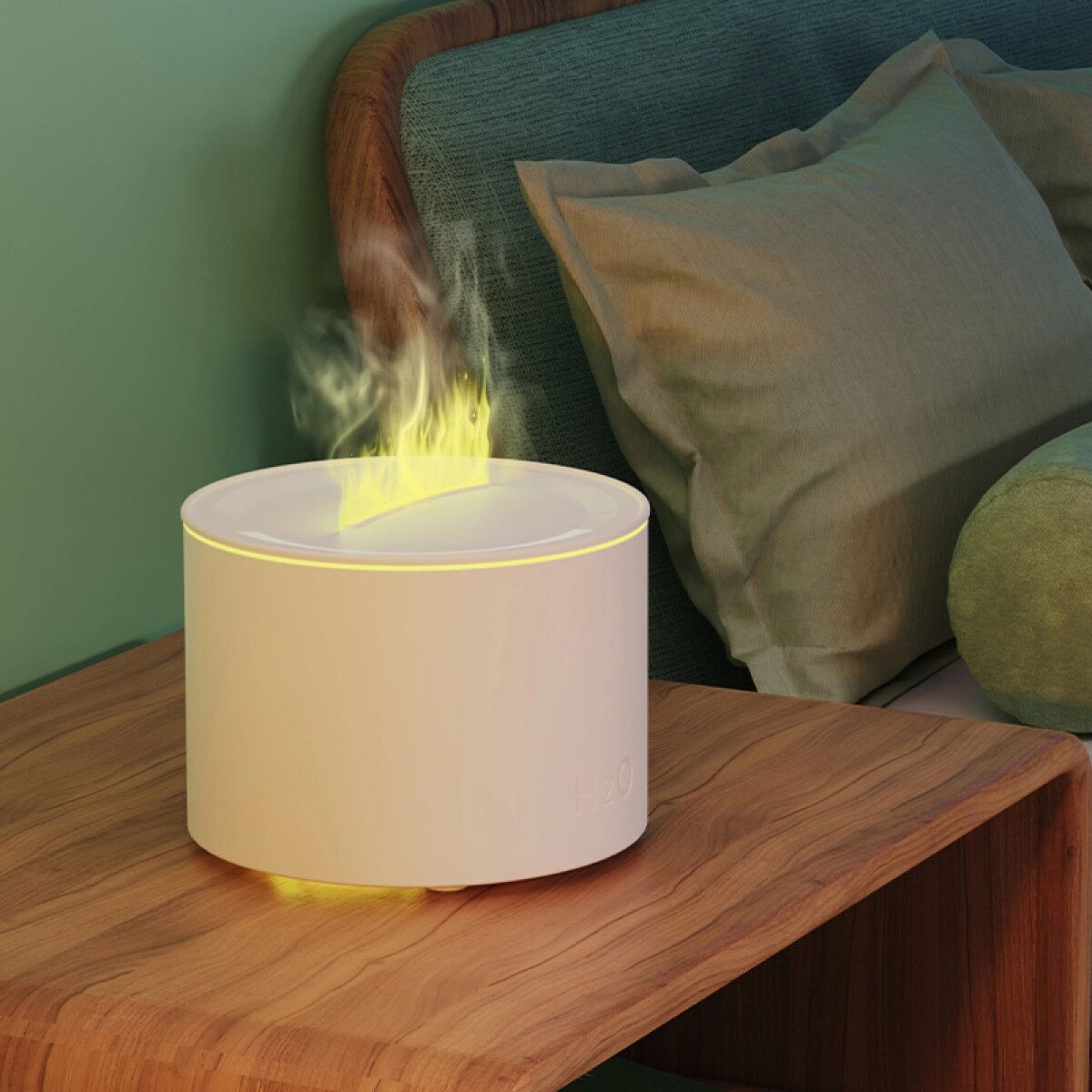 INF Vulkan-Luftbefeuchter mit Flammeneffekt-Nebel, Aromaöl-Unterstützung und siebenfarbiger Ambientebeleuchtung Weiß