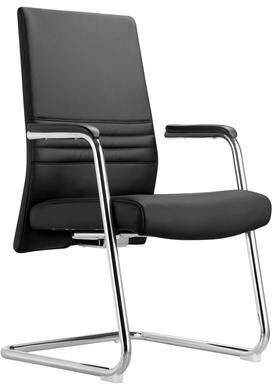 LeisureMod Aleen Modern Sled Base Office Guest Chair with Chrome Frame, Ribbed Backrest, Fixed Armrests