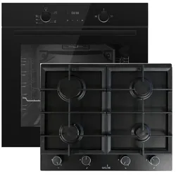Gasline Set GB850-FIB Gas Einbaubackofen + Einbau Gaskochfeld GAG60INB Schwarz Matt, Sabaf-Brenner