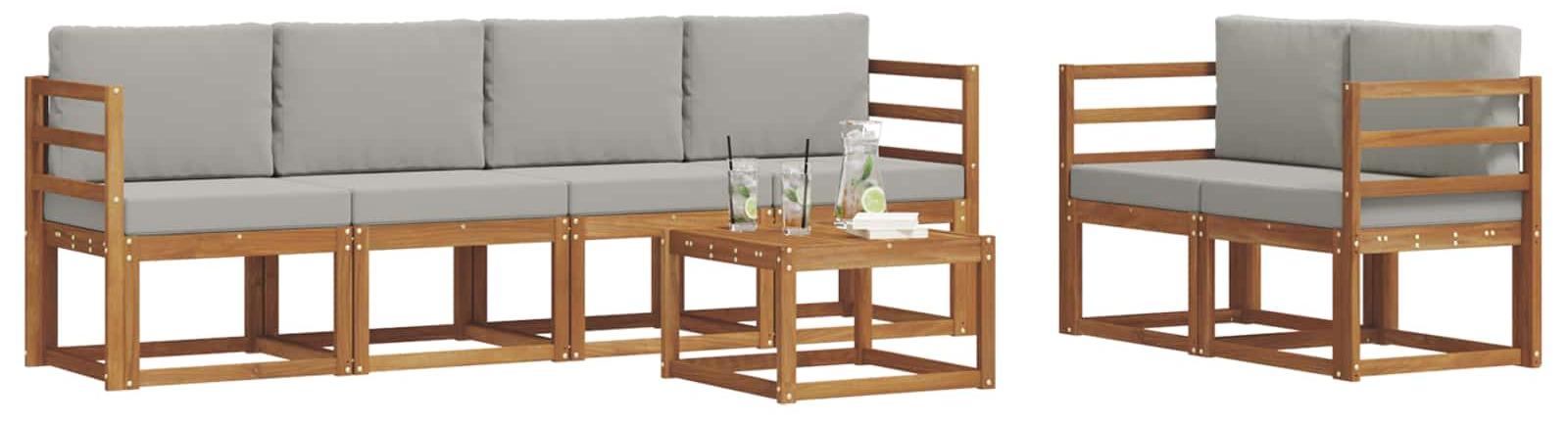 Outdoor-Sofagarnitur 7 pcs Natürlich und Hellgrau