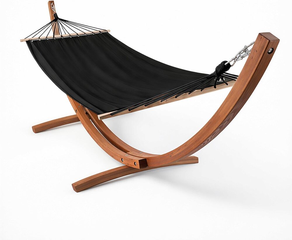 Oviala Hamac sur pied en bois noir Noir 300x110x110cm