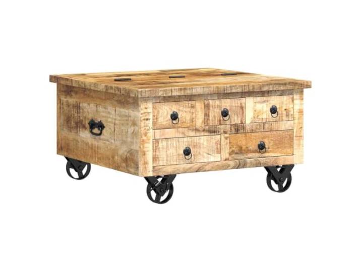 Makastle Wohnzimmertisch Couchtisch Raues Mangoholz 70x70x40 cm