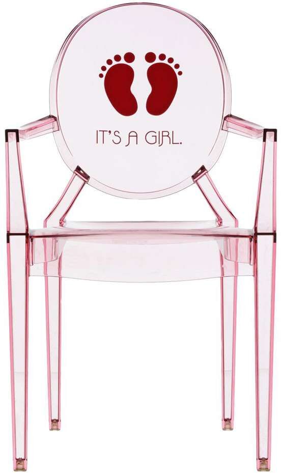Kartell Lou Lou Ghost Kinderstuhl Special Edition (rosa transparent / Dekor It's... rosa transparent / Dekor It's a girl