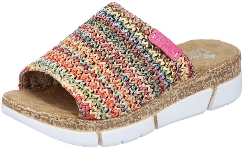 Pantolette RIEKER, Damen, Gr. 43, Textil, bunt (multi), Schuhe Pantolette, Keilabsatz, Sommerschuh, Schlappen im Sommerlook multi 43, Textil