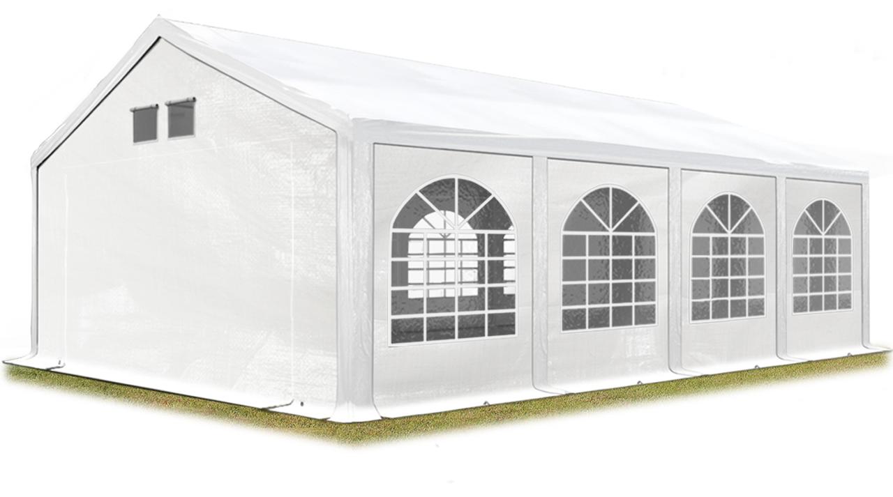 TOOLPORT Partyzelt Festzelt 4x8 m in weiß Professional PE Plane 550 N Wasserdicht UV Schutz mit BODENRAHMEN Gartenzelt