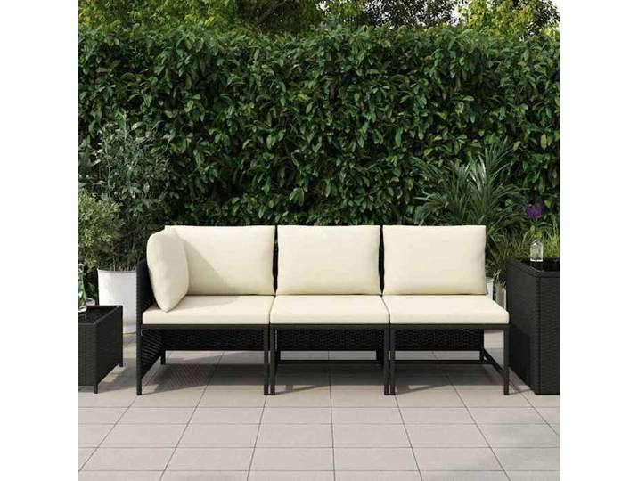 Noir Siège de jardin - Canapés de jardin - (3 pcs) - avec coussins Noir Résine tressée C918