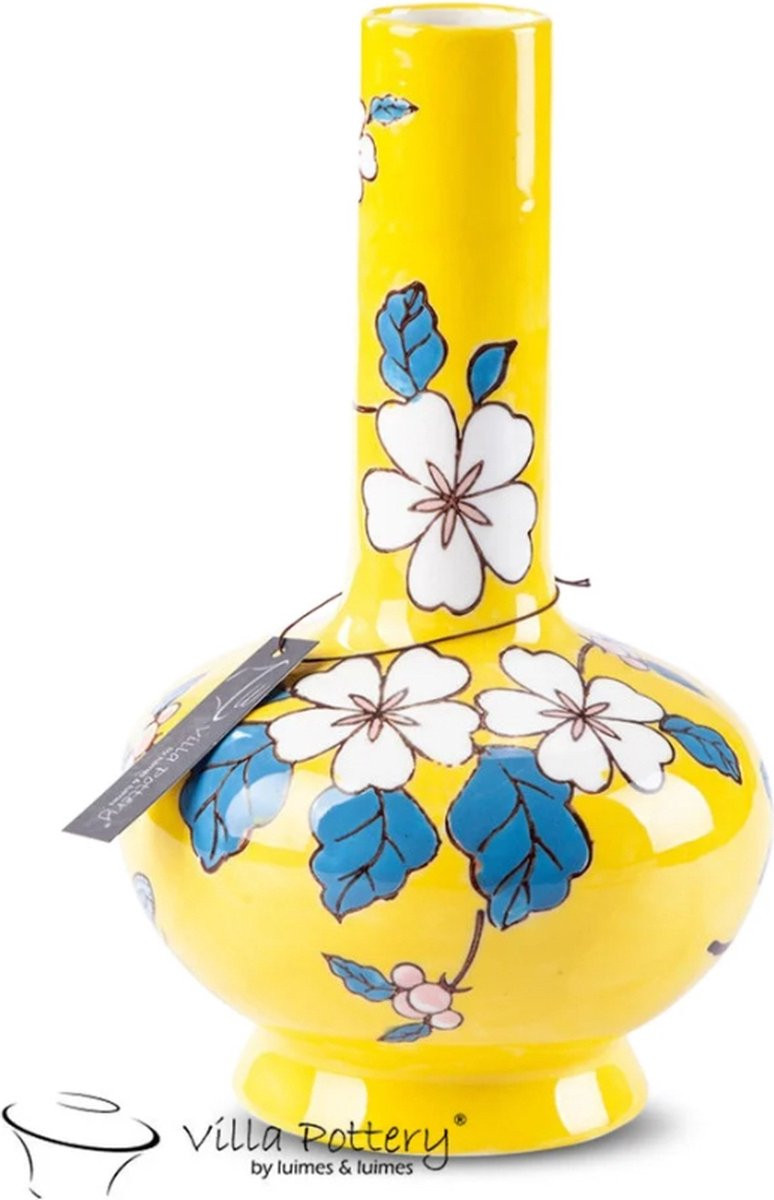 Villa Pottery Porseleinen Vaas Happy Flowers 2 Yellow