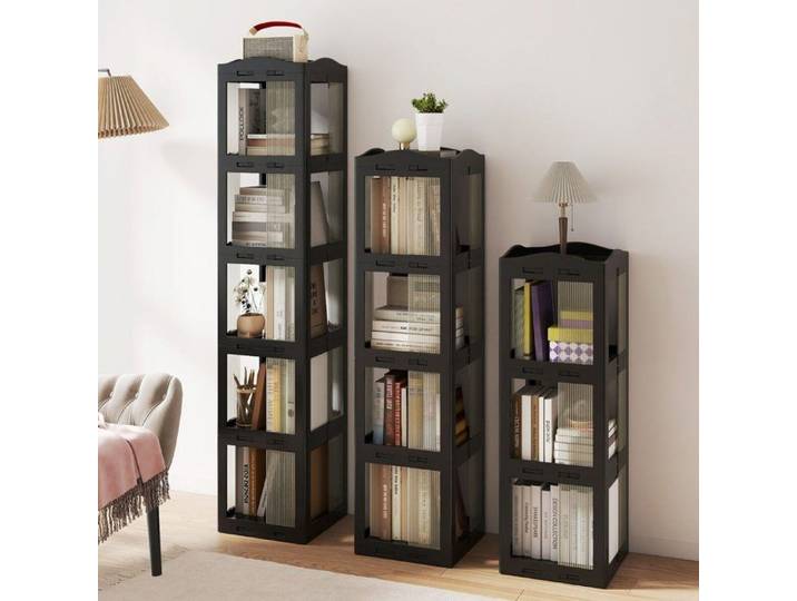 Bibliothèque rotative 4 niveaux pliable étagère d'angle pour livres et rangement rotation 360° gain de place