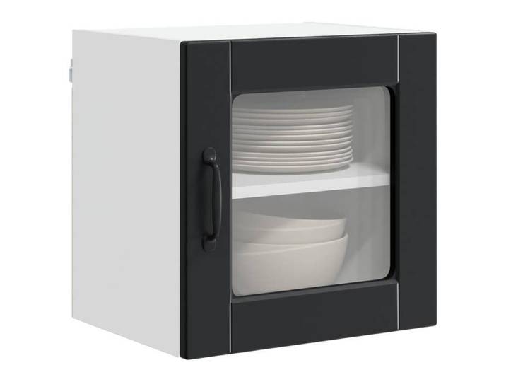 Armoire suspendue Décor - Cabinet en verre mural - Buffet de Cuisine - PORTO - Buffet de Cuisine - 2 pc Noir Bois d'ingénierie EU_12